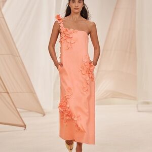 Zimmermann Coral Floral One-Shoulder Dress